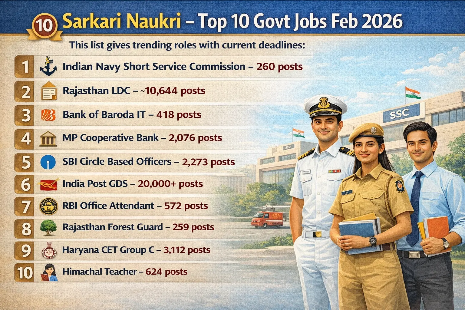 Top 10 Govt Jobs in Feb 2026